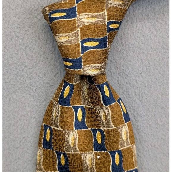 Canali Other - Canali Tie Gold Blue Geometric Textured Silk Made In Italy Necktie 57" x 3.75"